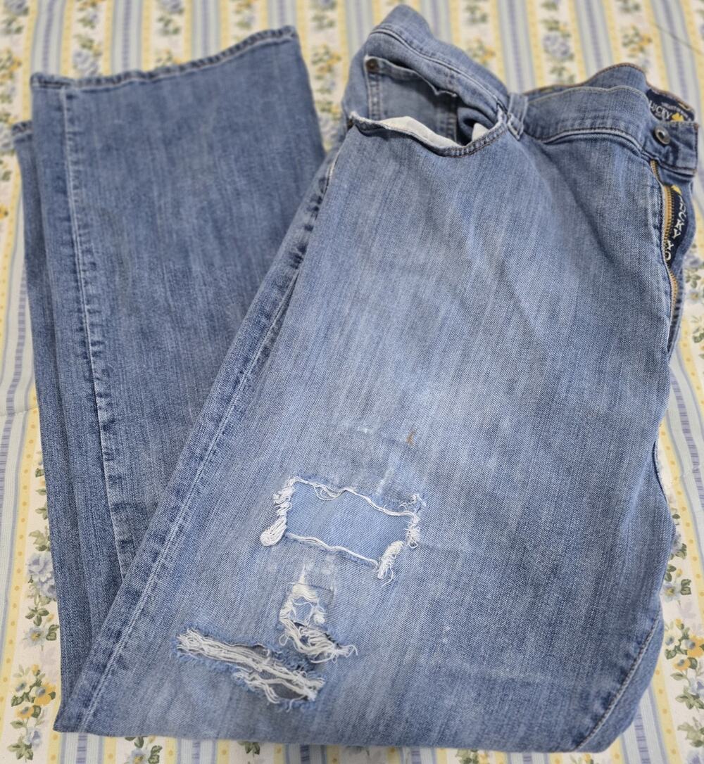Lucky Brand Mens 46x32 181 Relaxed Straight Jeans Light Wash Distressed Ripped